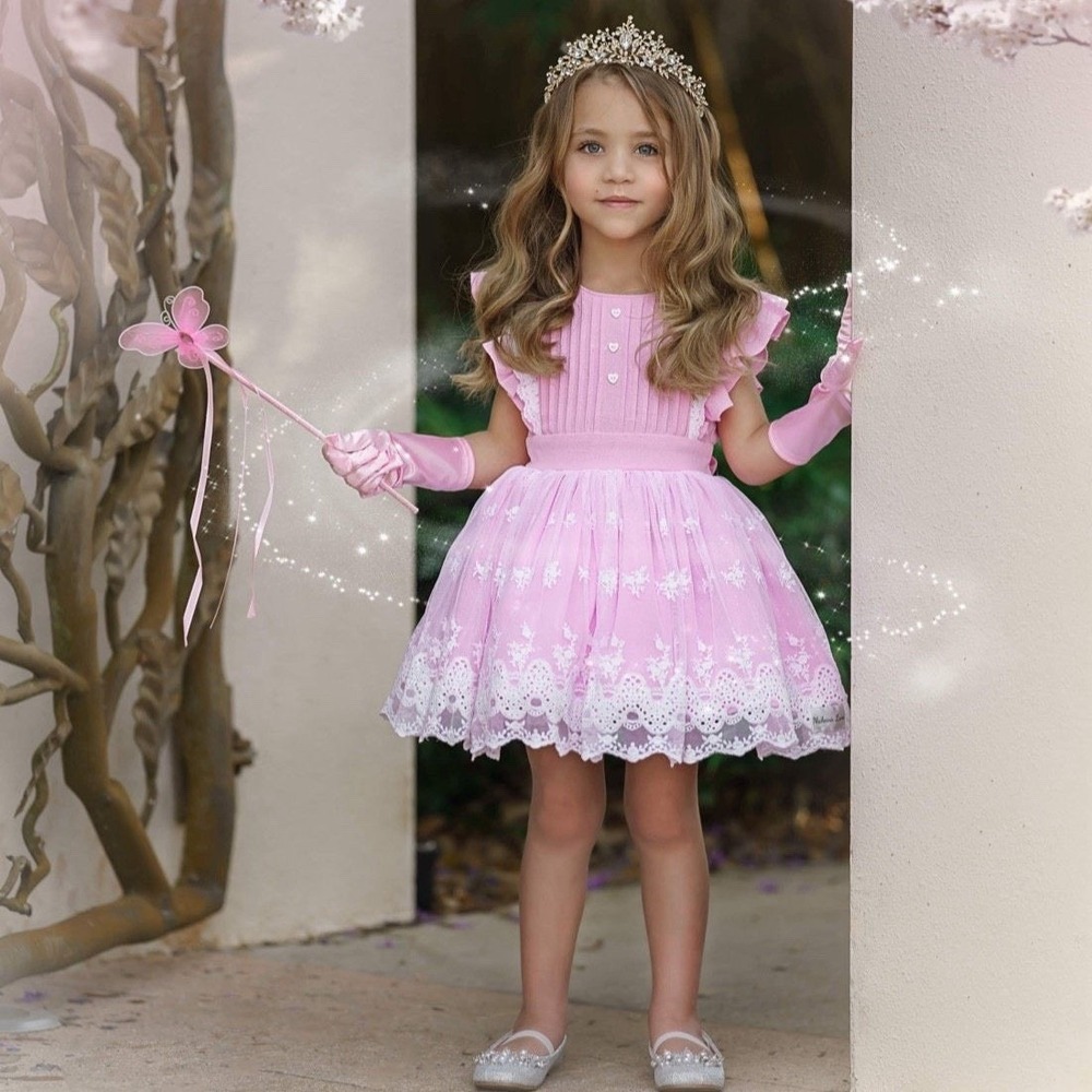 Makena Lane Norah Lace & Tulle Pink Birthday Party Dress Girls Size 7.  B5